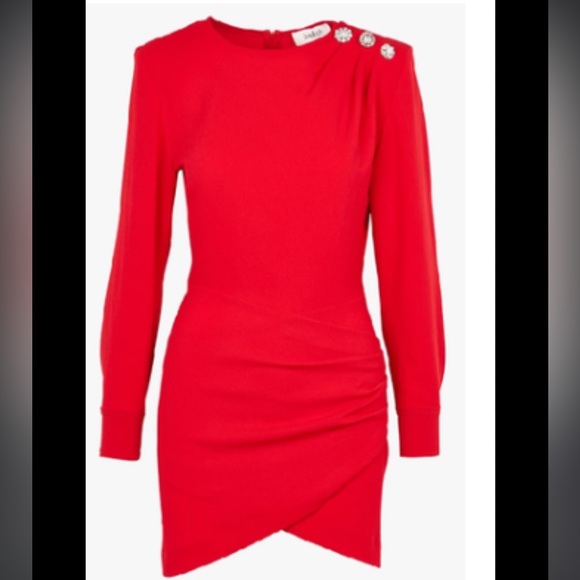 ba&sh Red Slone Lady Gathered Front Detail Sparkle  Rhinestone Shoulder Dress S - Picture 6 of 16